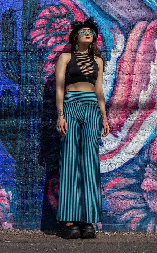 Warrior Within - Circus Teal and Black Stripe Big Bell Pants