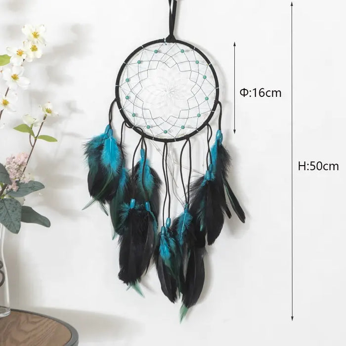 Black / Teal Feather w/ leather Dream Catcher
