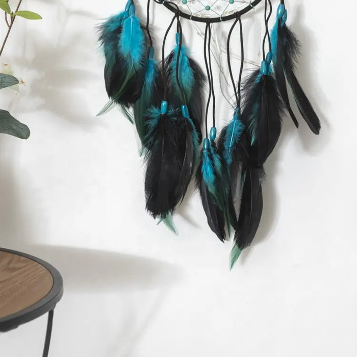 Black / Teal Feather w/ leather Dream Catcher
