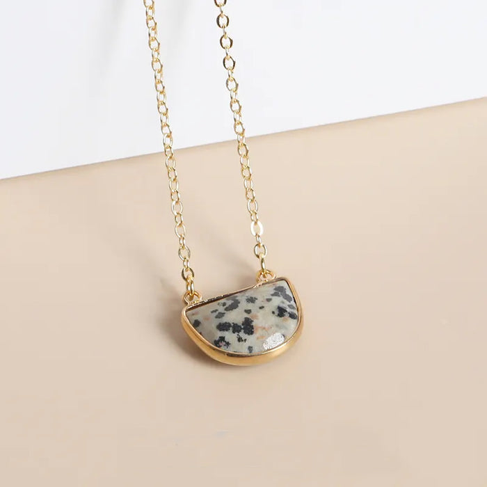 Gibbous Moon Gemstone Pendant Necklace