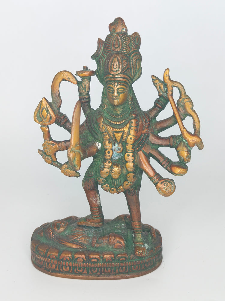 Brass Kali Statue- Red, Green, and Gold