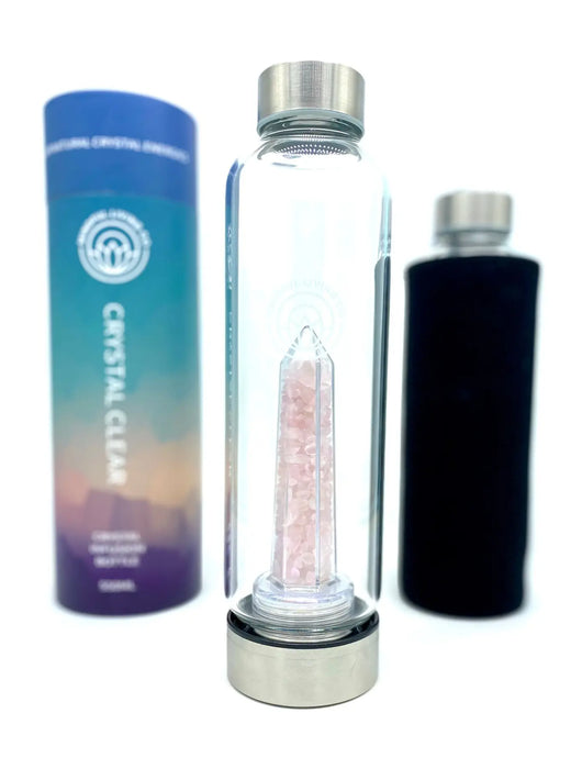 Mindful Living Co - Crystal Clear Water Bottle 20oz - Rose Quartz