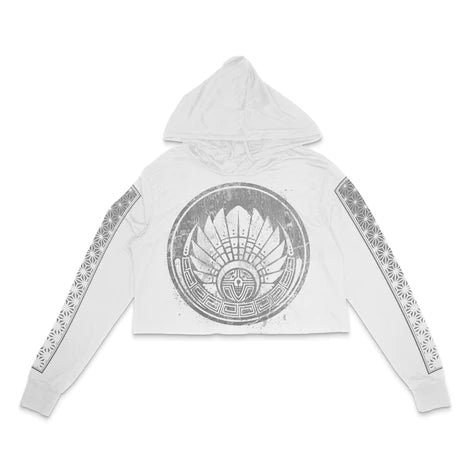 First Earth - Mayan Cropped Longsleeve Hoodie White/Silver