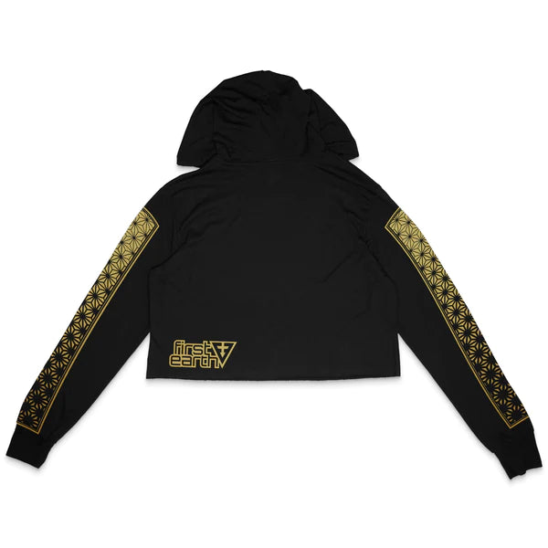 First Earth - Monarch Cropped Longsleeve Hoodie Black/Gold