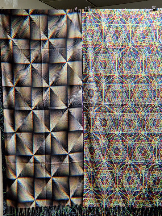 Reversible Pashmina - PatternNerd - "Radiating Squares Hypnotic" / "Metatron's Chromatic"