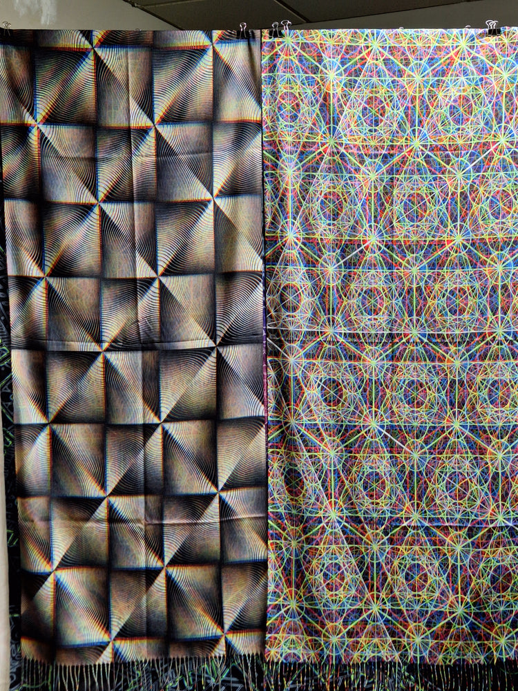 Reversible Pashmina - PatternNerd - "Radiating Squares Hypnotic" / "Metatron's Chromatic"