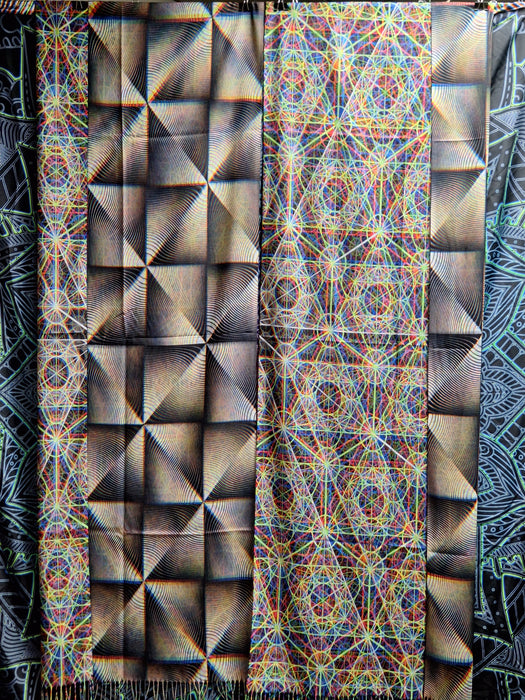 Reversible Pashmina - PatternNerd - "Radiating Squares Hypnotic" / "Metatron's Chromatic"