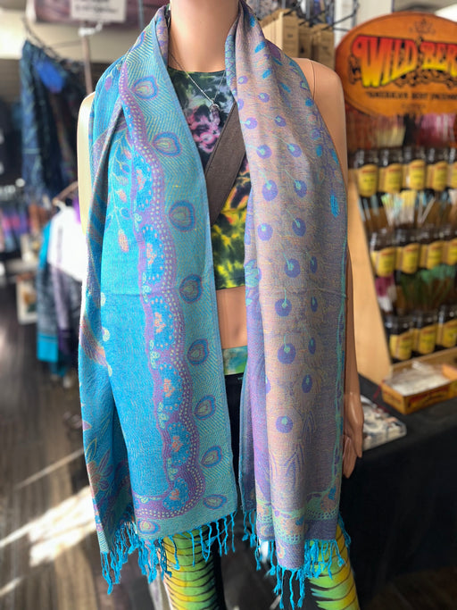 Baby Blue Reversable Peacock Pashmina