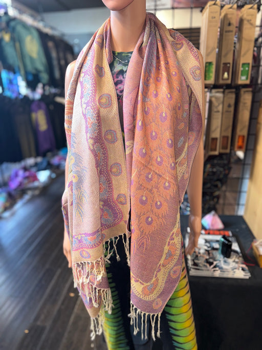 Peaches & Cream Reversable Peacock Pashmina