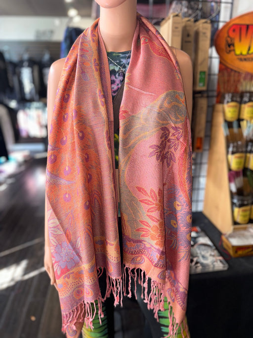 Pink & Orange Reversable Peacock Pashmina