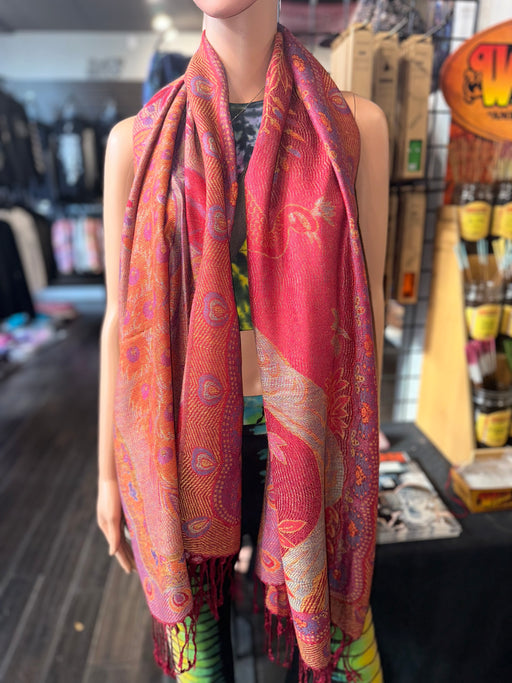 Red & Orange Reversable Peacock Pashmina