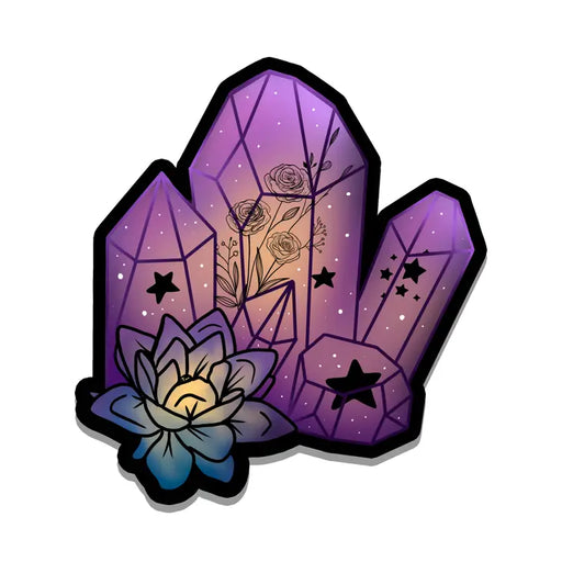 Purple Crystal with Flowers Vinyl Sticker | Holo | 2.5