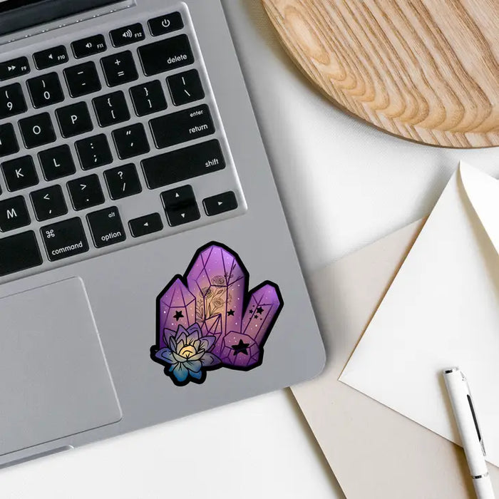 Purple Crystal with Flowers Vinyl Sticker | Holo | 2.5