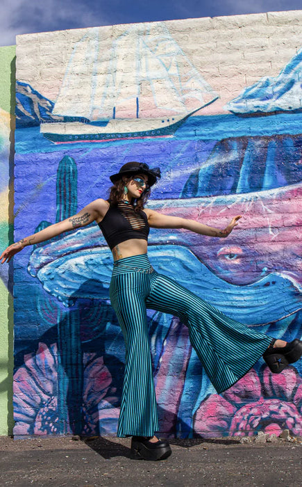Warrior Within - Teal and Black Stripe Big Bell Pants