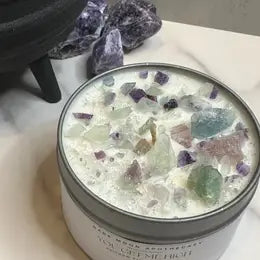 The Dark Moon Apothecary - You get me High - 8oz tin crystal soy candle w/ Fluorite Scented Citrus