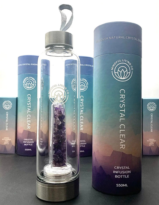 Mindful Living Co - Crystal Clear Water Bottle 20oz - Amethyst