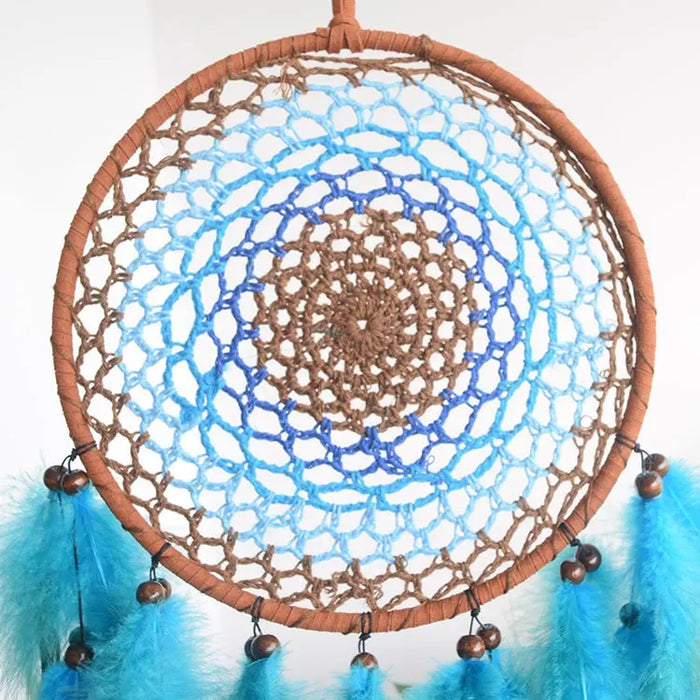 Blue / Green / white Feathers - Crochet Circle Dream Catcher