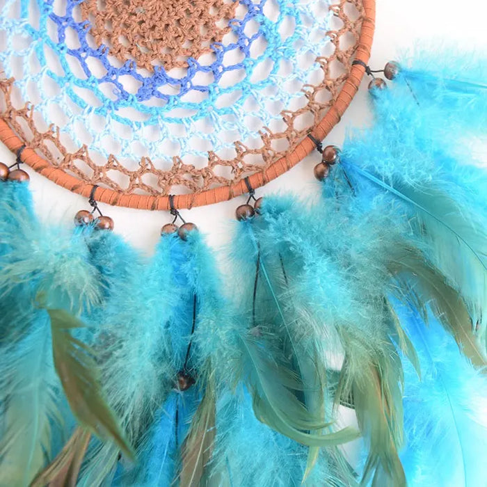 Blue / Green / white Feathers - Crochet Circle Dream Catcher