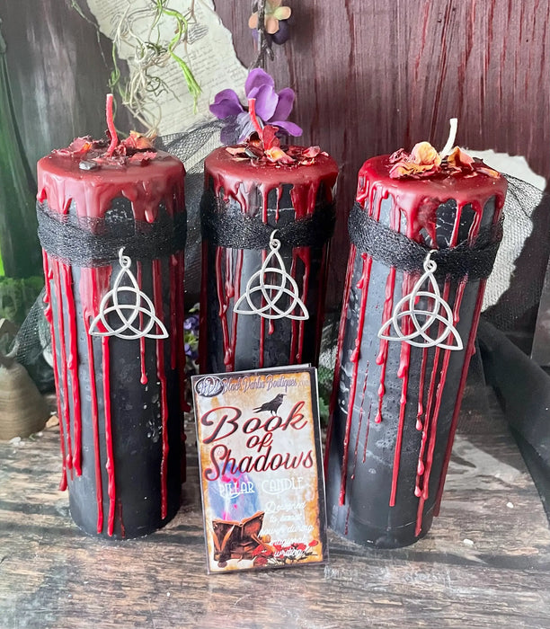 Black Dahlia Boutique - Book of Shadows - Sacred Text Spell Pillar Candle