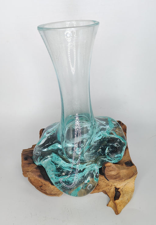 Molten Glass Bowl With Natural Wood - C