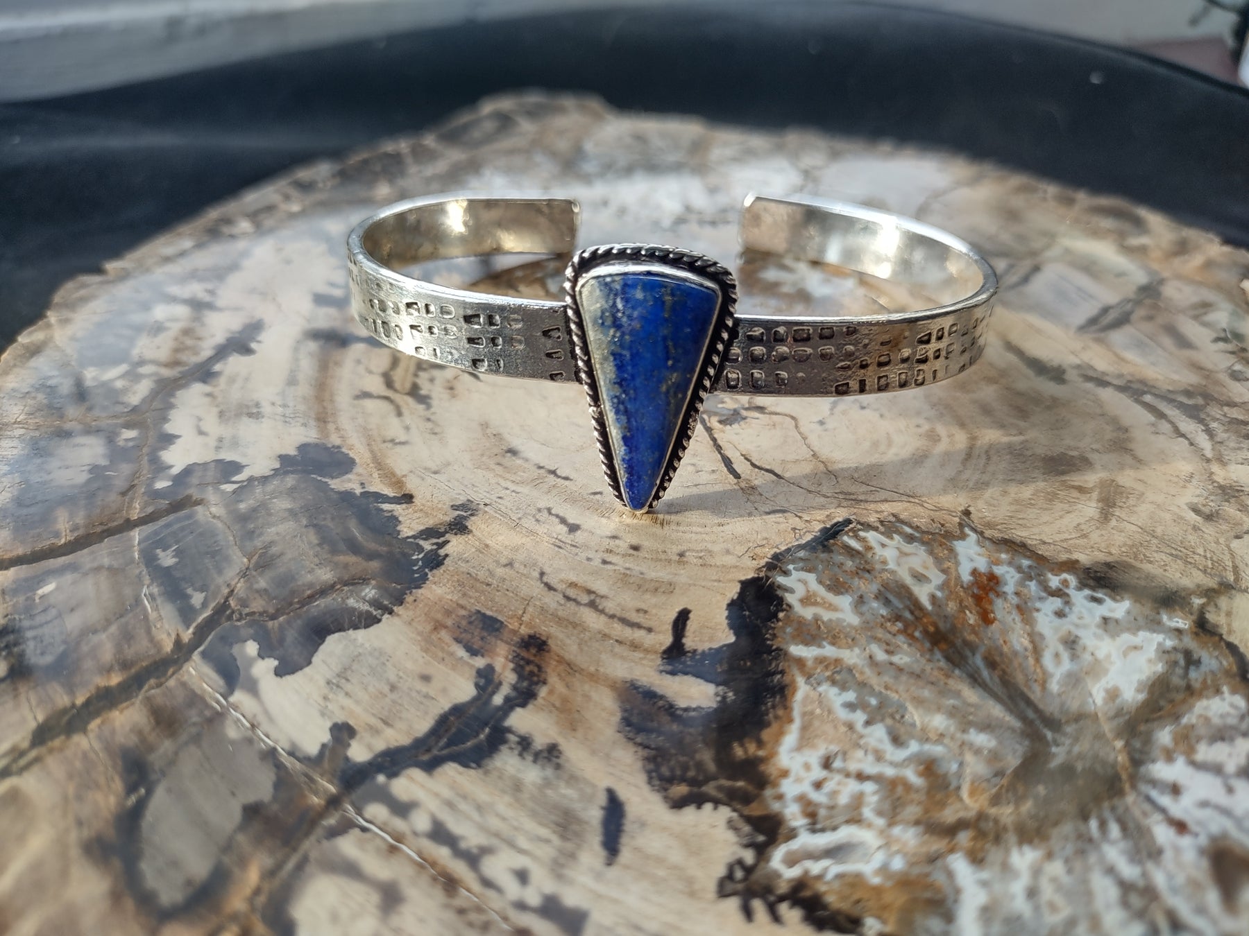 Anju Kashi Stone Cuff Bracelet - Lapis Lazuli Triangle