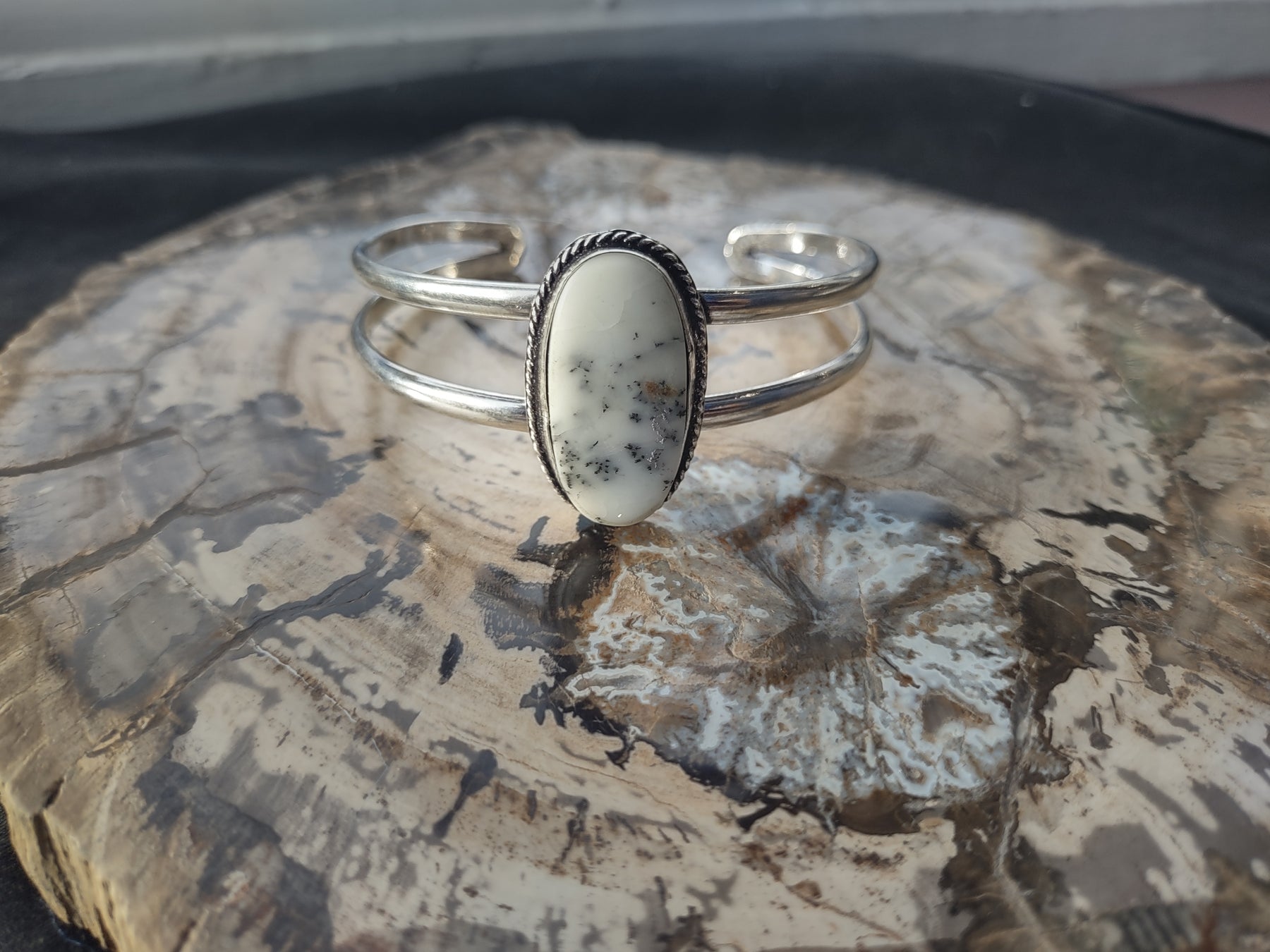 Anju Kashi Stone Cuff Bracelet - Dendritic Opal Oval