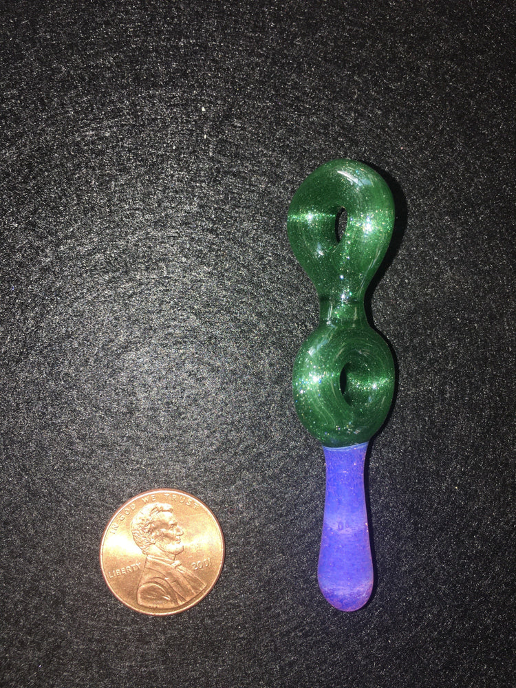 Brainfreezeboro - Drippy OZ Hand blown Custom Glass Necklace Mini Pendant - Green/Purple