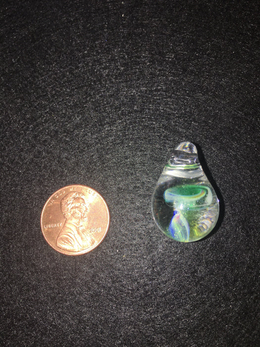 Brainfreezeboro - Drippy OZ Hand blown Custom Glass Necklace Mini Mushroom Pendant - Green/Blue