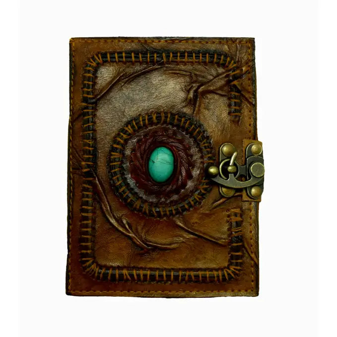 Leather Embossed Journal with Scar Stitching and Turquoise Stone