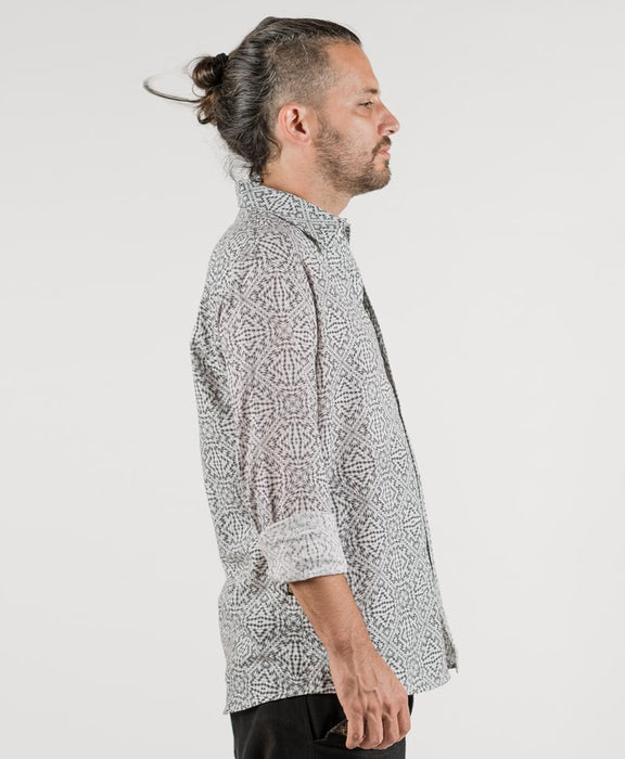 SOL - Seed Of Life  - "Hexit" LS Button Up - White