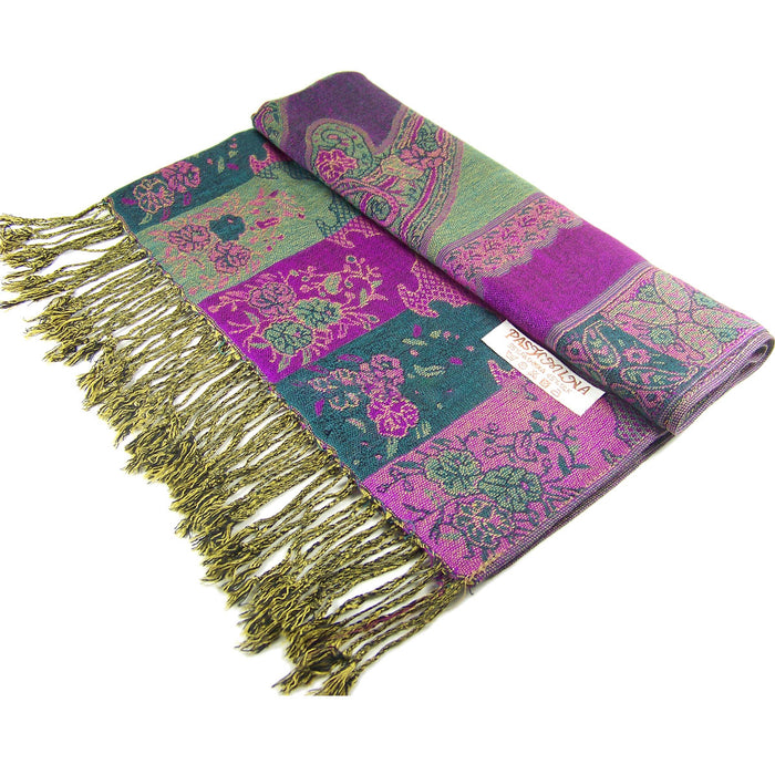 Pashmina- Paisley - Green and Pink Flower