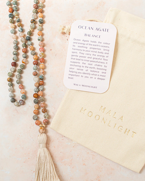 Mala Moonlight - Ocean Agate Mala Beads Necklace