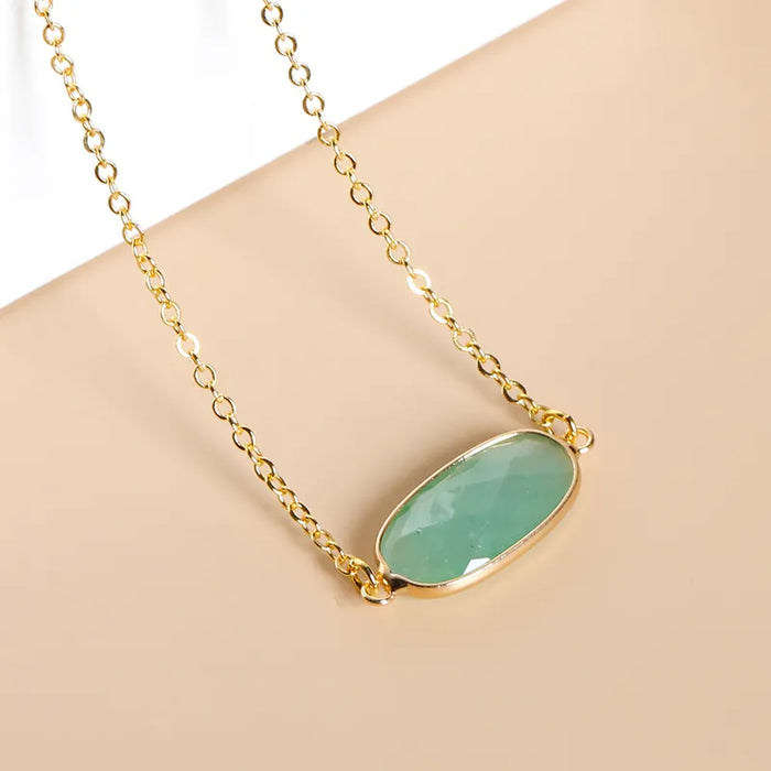 Oval Gemstone Pendant Necklace
