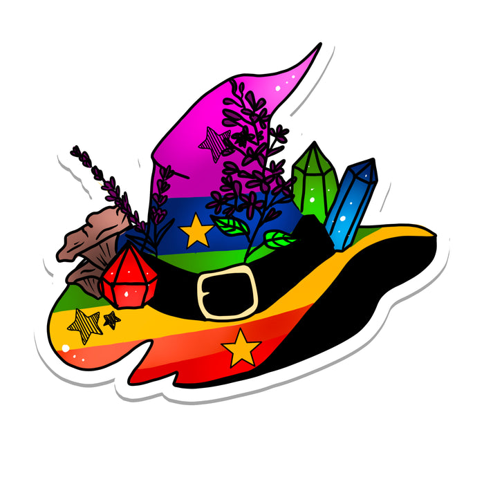 Rebel and Siren - Rainbow Pride Flag Witch Hat Vinyl Sticker | 3"