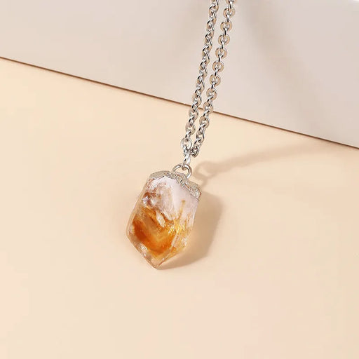 Raw Citrine Silver Plated Pendant