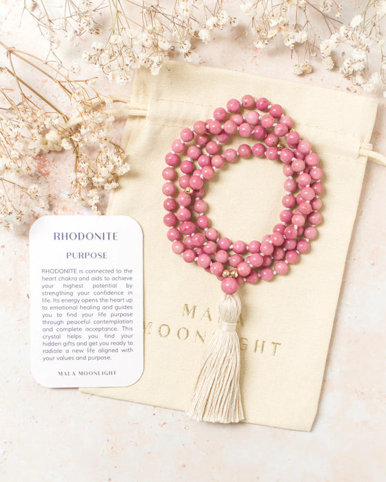 Mala Moonlight - Rhodonite Mala Beads Necklace