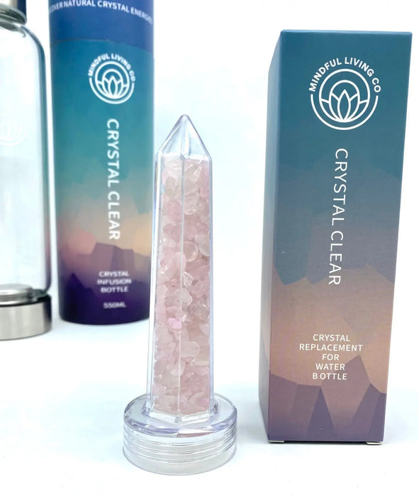 Mindful Living Co - Crystal Clear Water Bottle 20oz - Rose Quartz