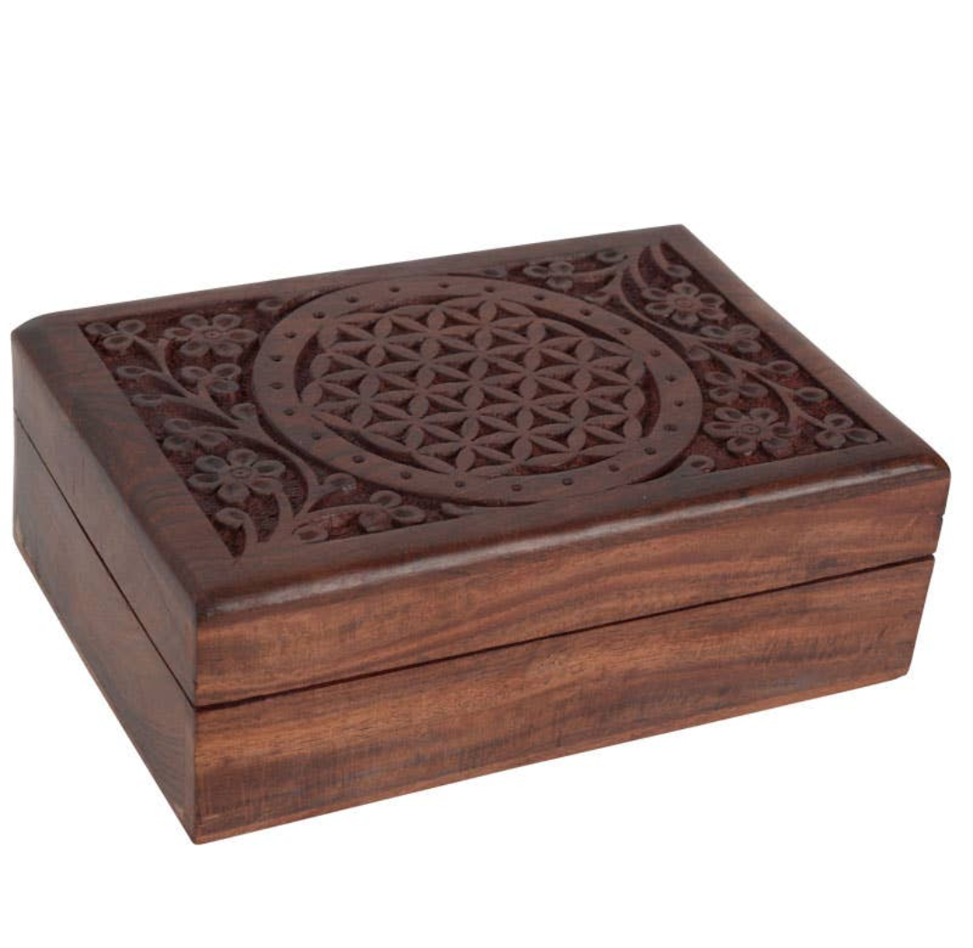 Flower Of Life With Branches Engraved Wooden Box