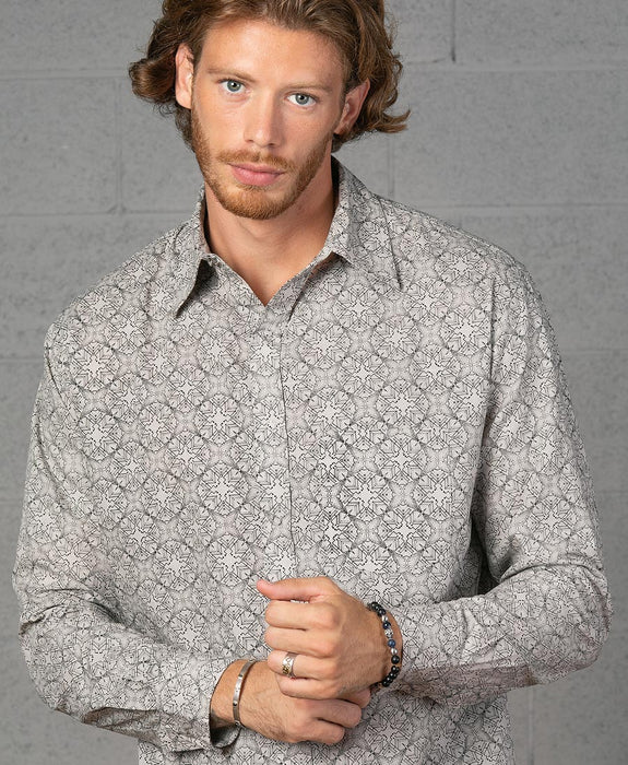Seed of Life - "Squarcle" LS Button Up - Grey