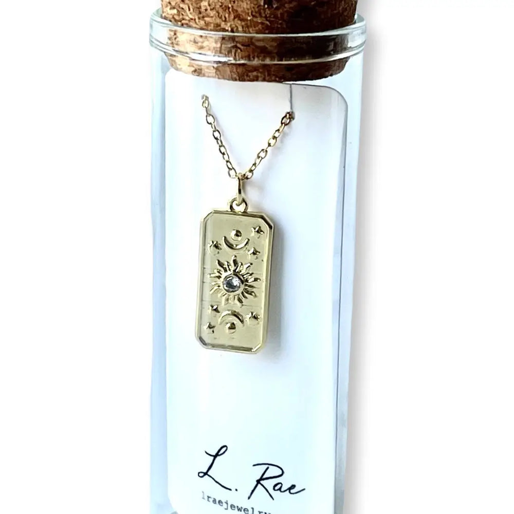 L Rae Jewelry - Stars, Moon and Sun Celestial Tag Charm Necklace