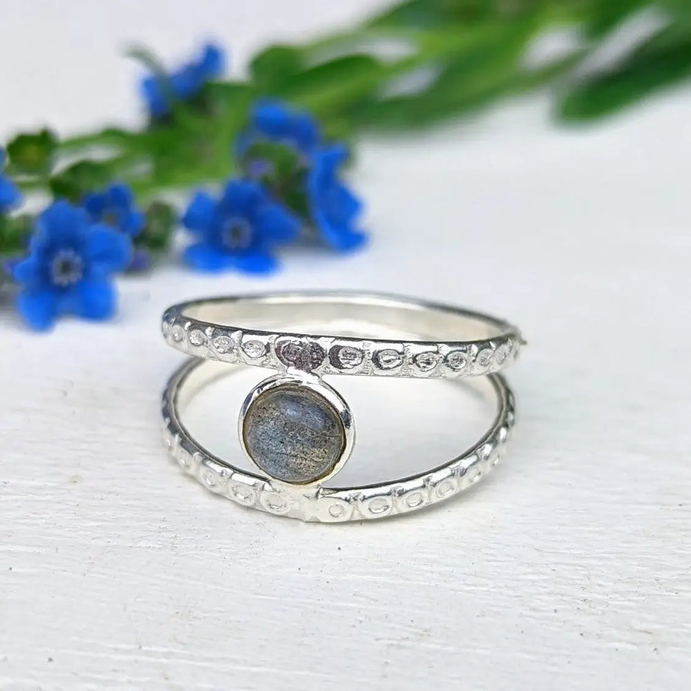 Ash & Rose - Larissa Labradorite Ring with Double Band - Sterling Silver