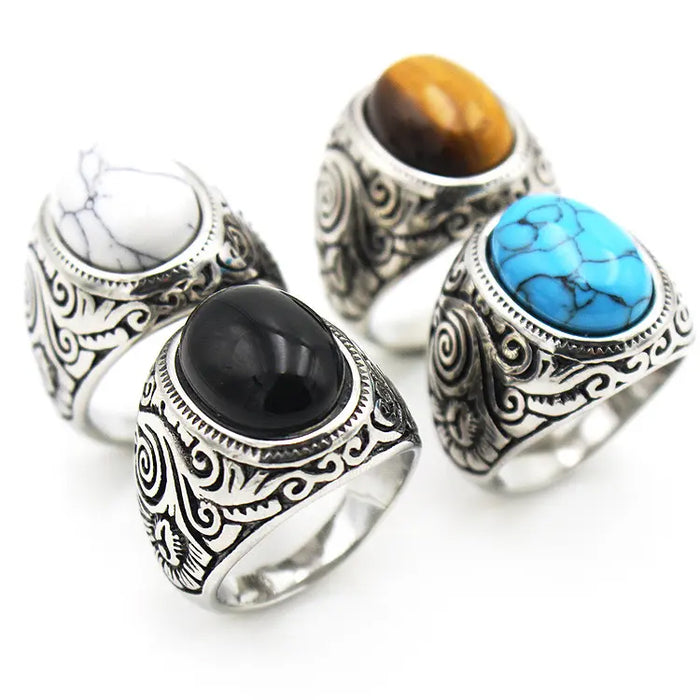 Carved Design Gemstone Ring