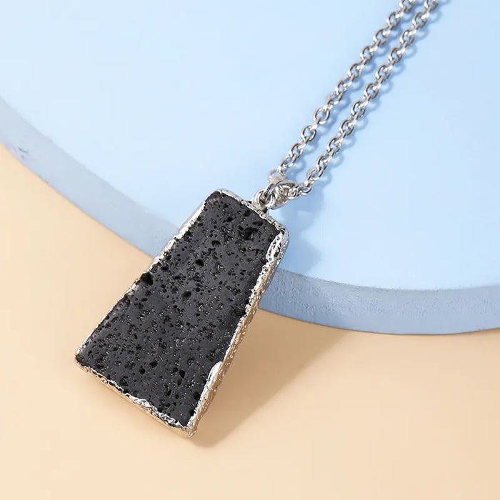 Lava Stone Trapezoid Pendant Necklace