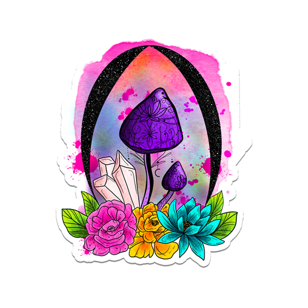 Rebel and Siren - Trippy Purple Mushroom with Flowers Vinyl Sticker | 3"