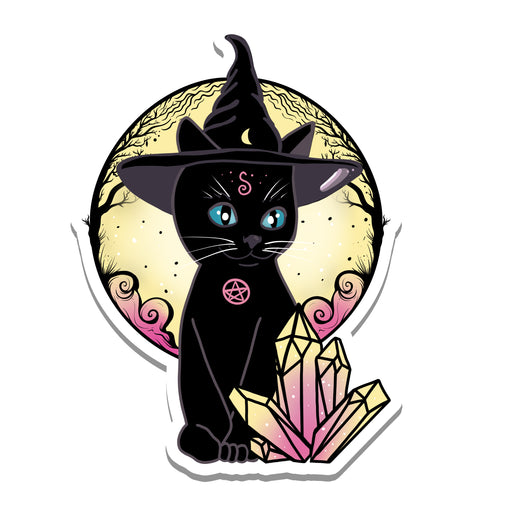 Rebel and Siren - Witchy Black Cat in Witch Hat Vinyl Sticker | 3"