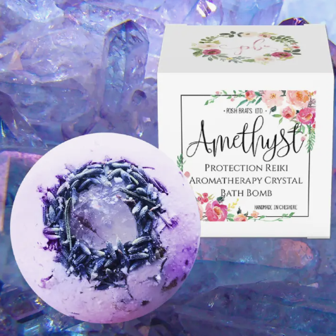 Amethyst Protection Aromatherapy Reiki Crystal Bath Bomb VEGAN