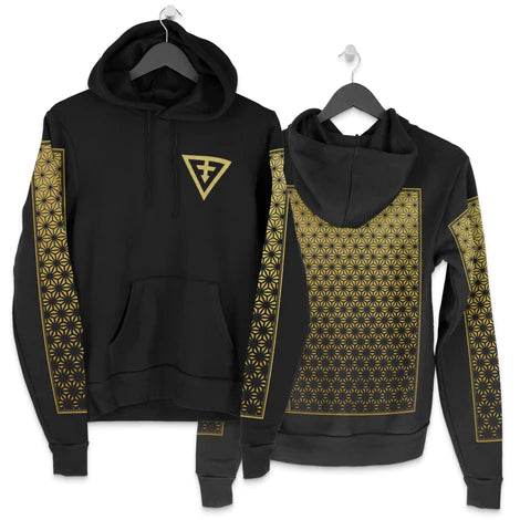 First Earth - Asanoha Pullover Hoodie - Black/Gold