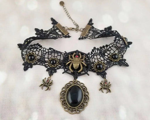 SpotLight Jewelry - Black Spider Lace Choker - Gothic / Witchy