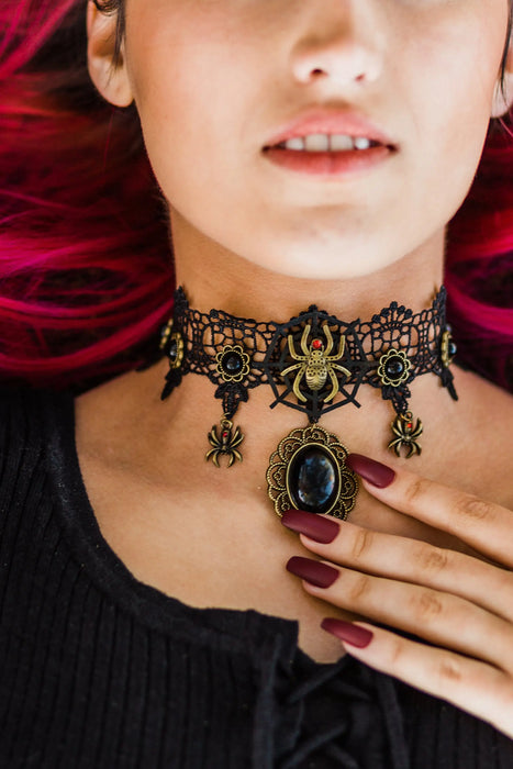 SpotLight Jewelry - Black Spider Lace Choker - Gothic / Witchy