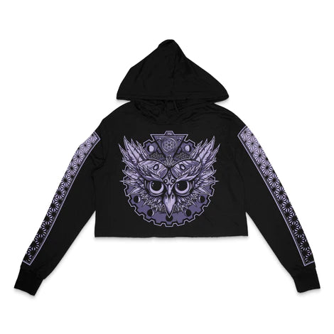 First Earth - Luna Owl Cropped Longsleeve Hoodie Black/Purple